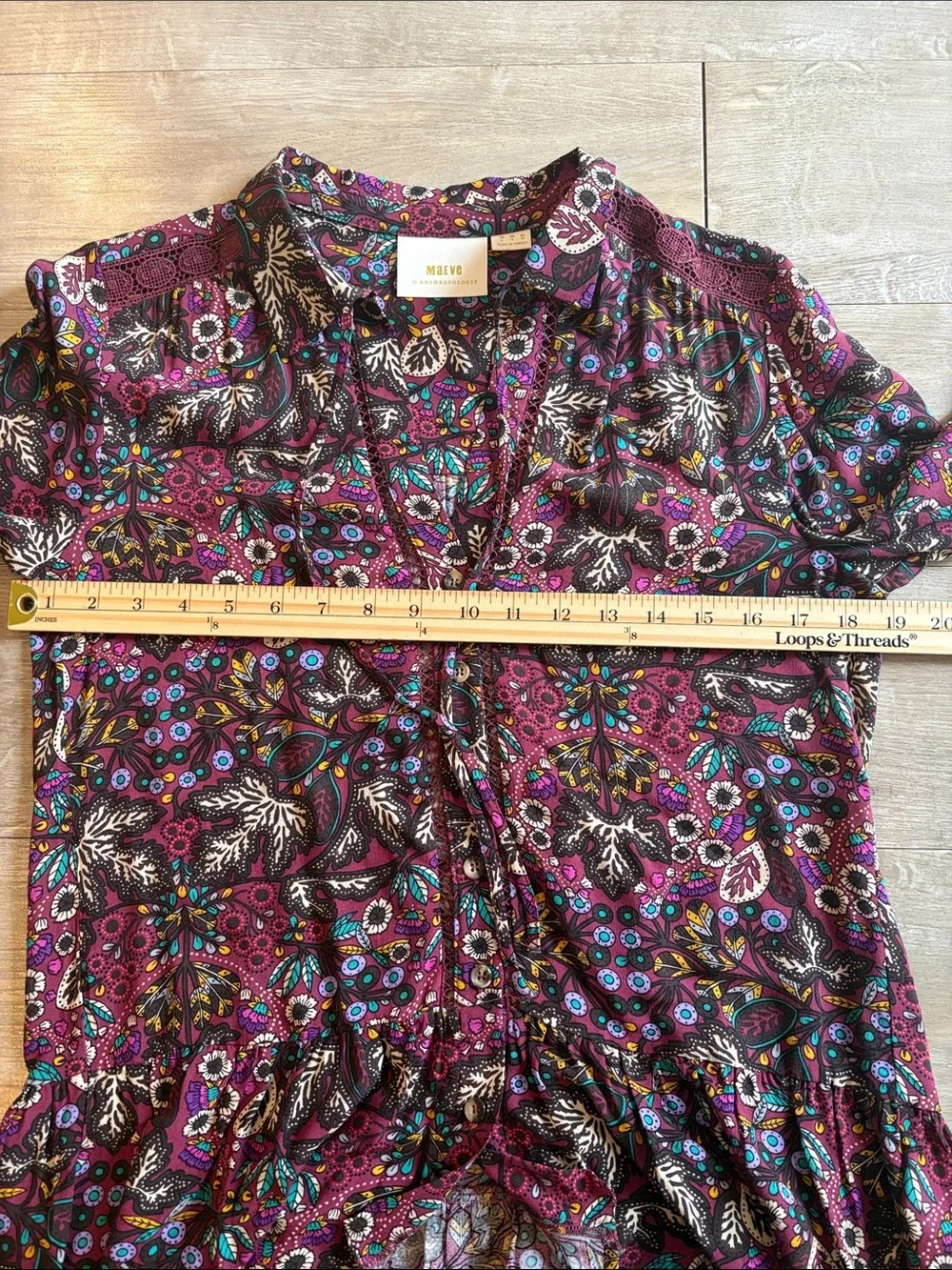 MAEVE Anthropologie Plum Floral Ruffle-Hem Button Blouse Size Small - Picture 4 of 9